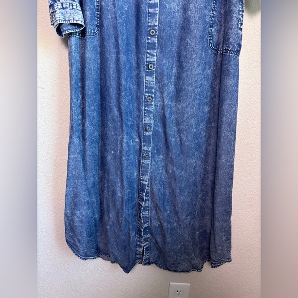 Soft Surroundings Chambray Denim Look Acid Wash Tencel Maxi Shirt Dress L Tall - Picture 7 of 12